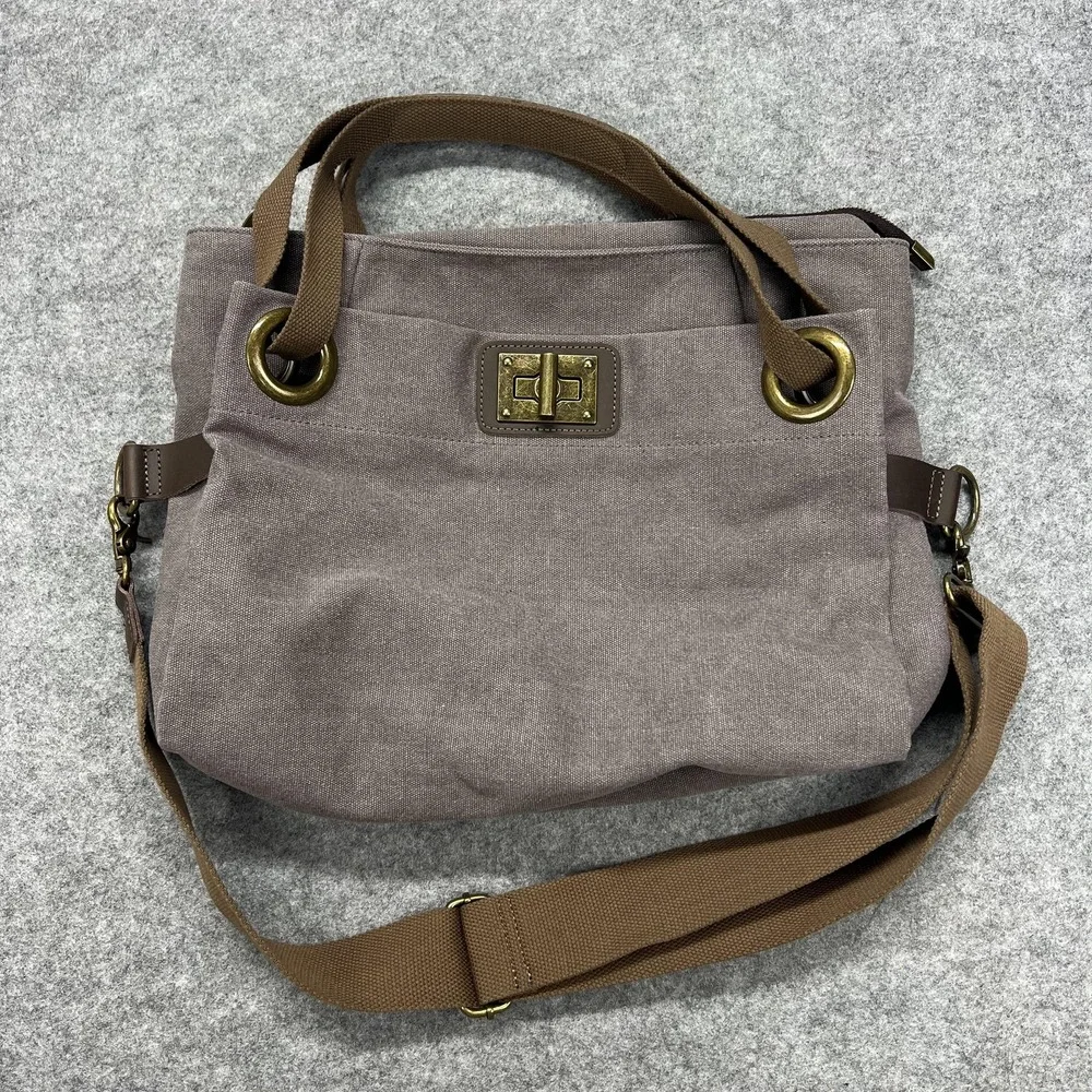 ZEDE Paris Pont Des Arts Mini Crossbody Bag Womens Taupe Canvas Leather Purse